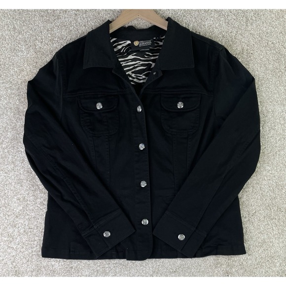 Christine Alexander Denim Jacket Women's L Black Rhinestones Swarovski Button Up - Picture 2 of 8